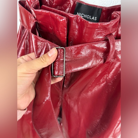 Nicholas Synthetic Faux Patent Leather Crinkle PVC Trouser Pants in Burgundy - Picture 4 of 10